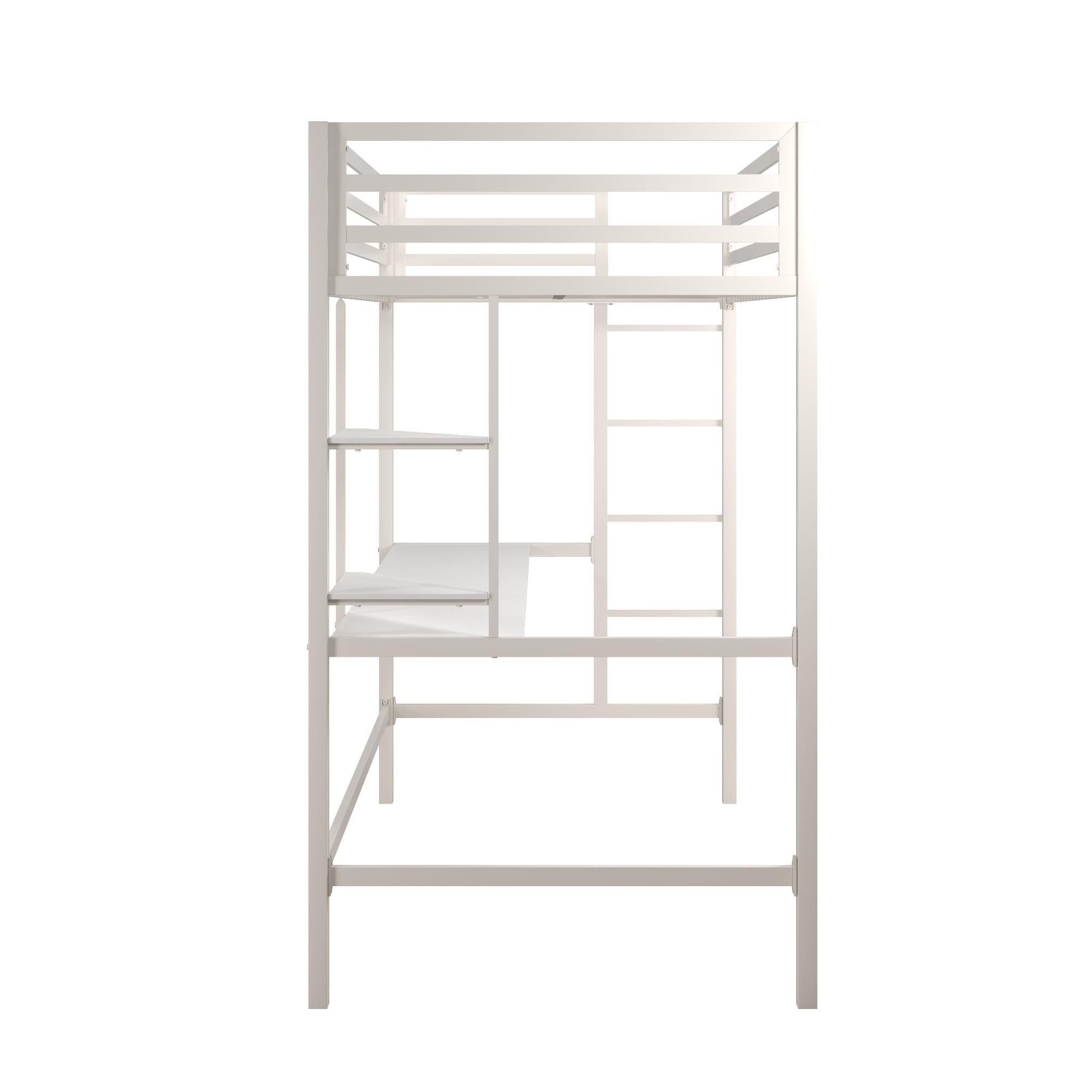 Novogratz Maxwell Metal Loft Bed with Desk & Shelves - White - Twin