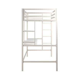 Novogratz Maxwell Metal Loft Bed with Desk & Shelves - White - Twin