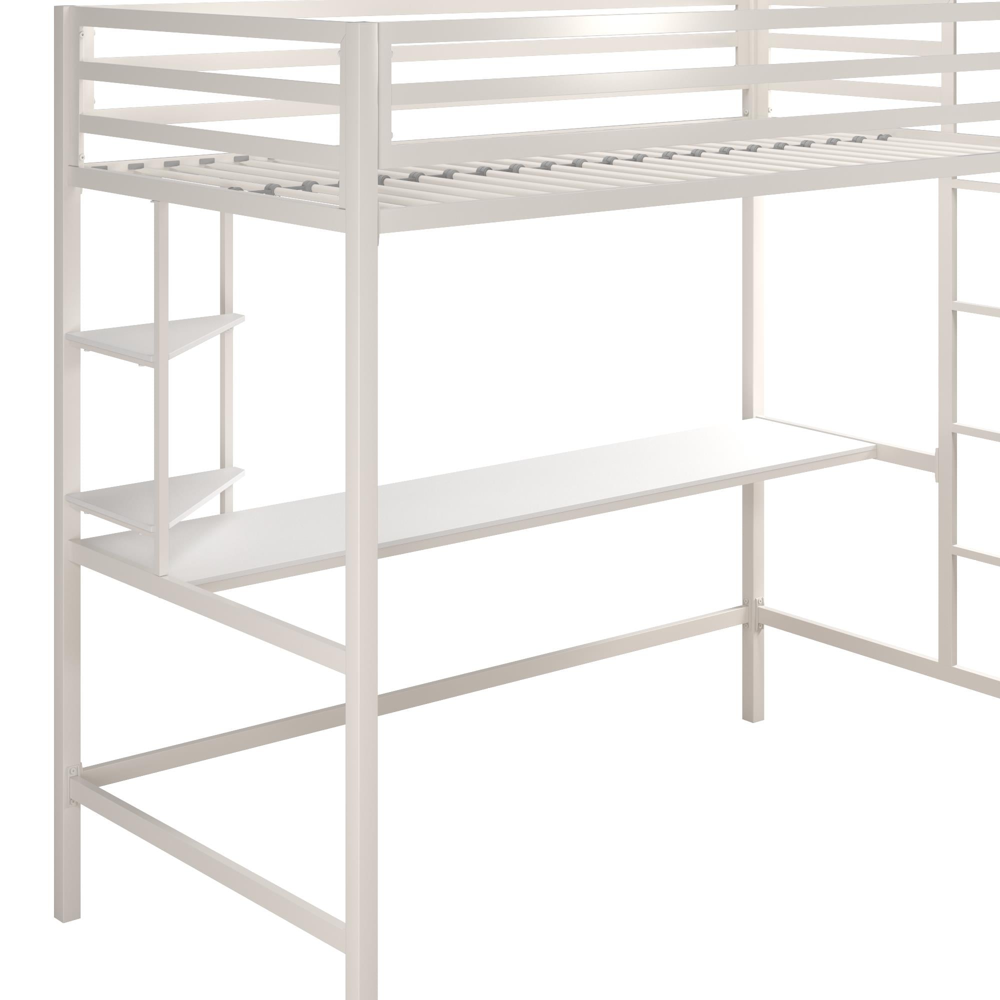 Novogratz Maxwell Metal Loft Bed with Desk & Shelves - White - Twin
