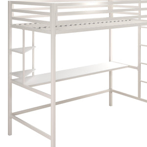 Novogratz Maxwell Metal Loft Bed with Desk & Shelves - White - Twin