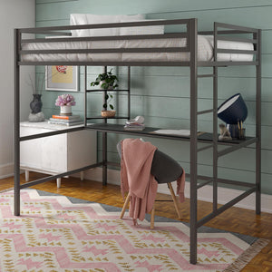 Novogratz Maxwell Metal Loft Bed with Desk & Shelves - Gray - Full