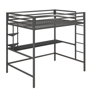 Novogratz Maxwell Metal Loft Bed with Desk & Shelves - Gray - Full