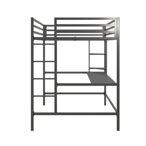 Novogratz Maxwell Metal Loft Bed with Desk & Shelves - Gray - Full