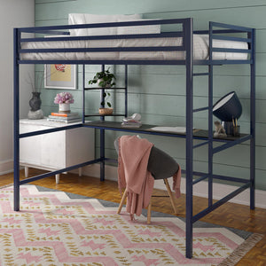 Novogratz Maxwell Metal Loft Bed with Desk & Shelves - Navy - Full