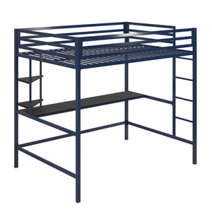 Novogratz Maxwell Metal Loft Bed with Desk & Shelves - Navy - Full