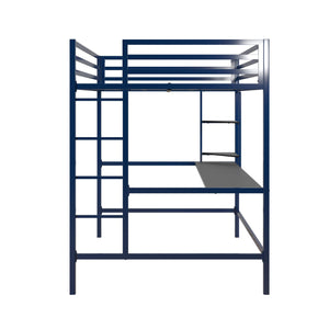 Novogratz Maxwell Metal Loft Bed with Desk & Shelves - Navy - Full