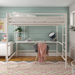 Novogratz Maxwell Metal Loft Bed with Desk & Shelves - White - Full