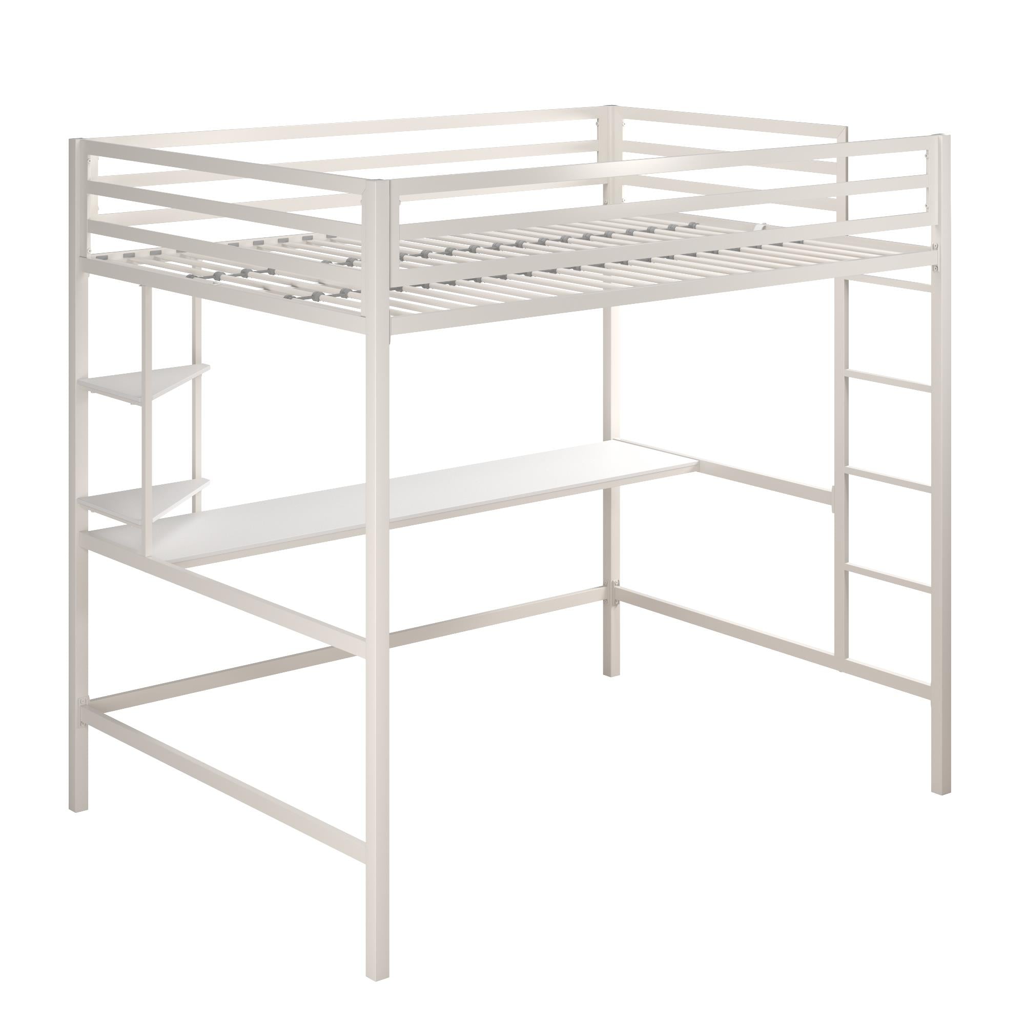 Novogratz Maxwell Metal Loft Bed with Desk & Shelves - White - Full