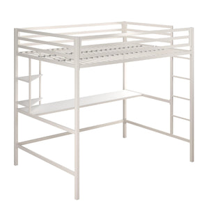 Novogratz Maxwell Metal Loft Bed with Desk & Shelves - White - Full