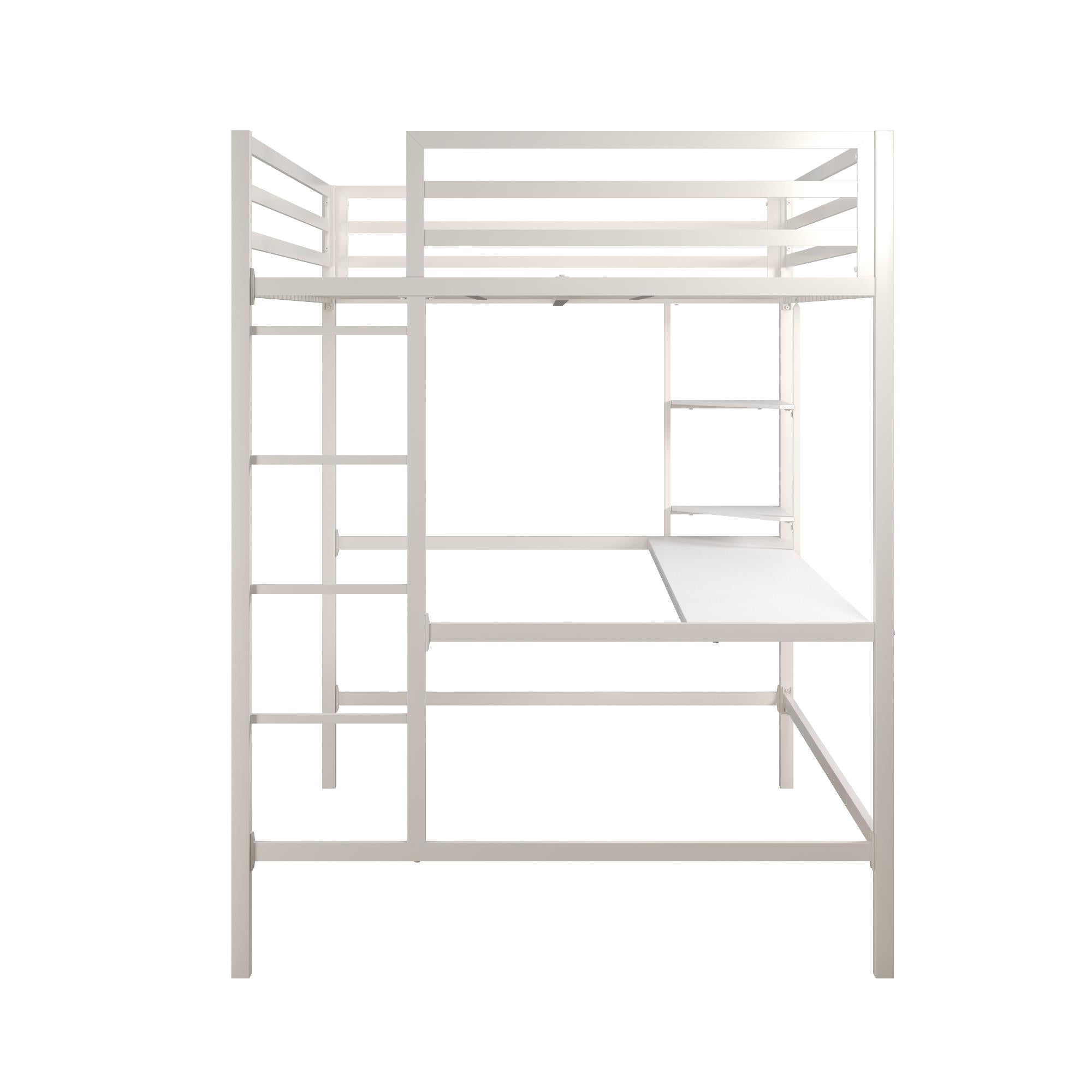 Novogratz Maxwell Metal Loft Bed with Desk & Shelves - White - Full