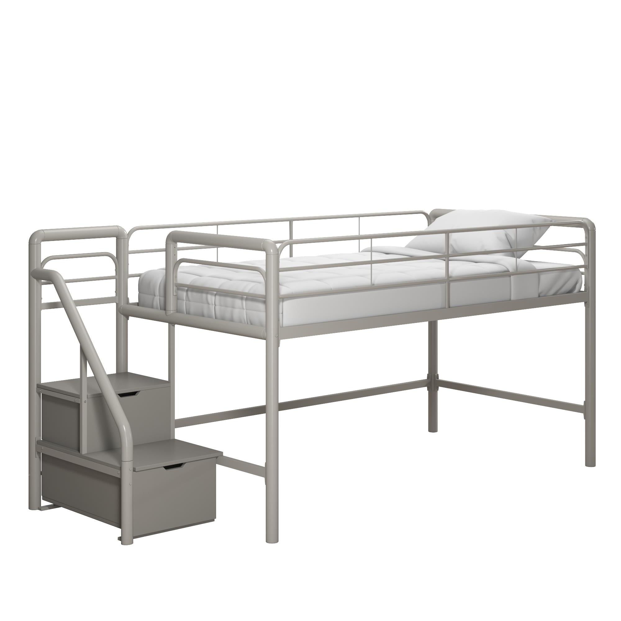 DHP Sol Kids' Low Loft Bed with Storage Steps - Silver / grey - Twin