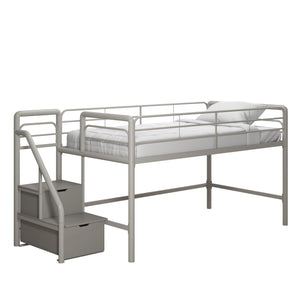 DHP Sol Kids' Low Loft Bed with Storage Steps - Silver / grey - Twin