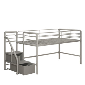 DHP Sol Kids' Low Loft Bed with Storage Steps - Silver / grey - Twin