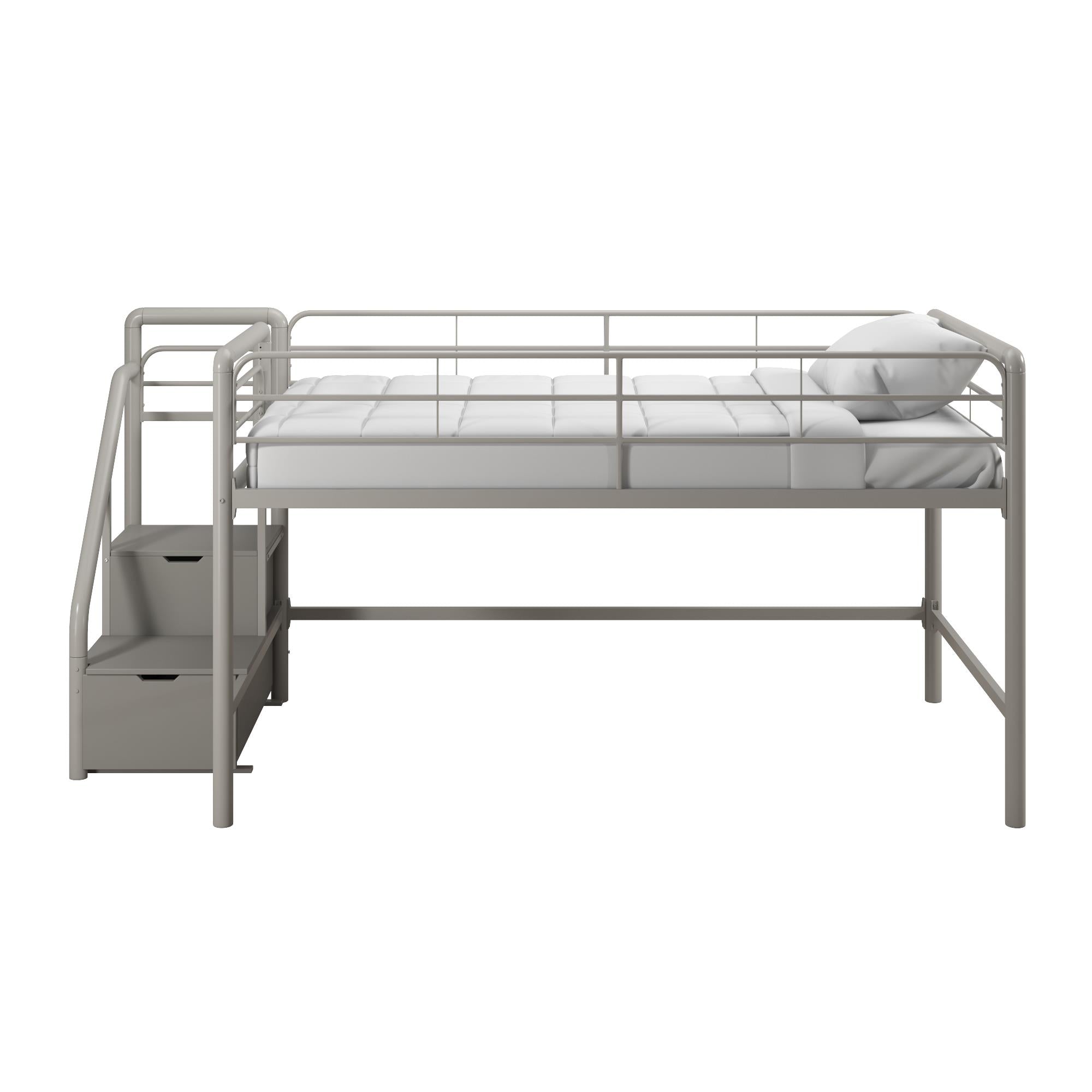 DHP Sol Kids' Low Loft Bed with Storage Steps - Silver / grey - Twin