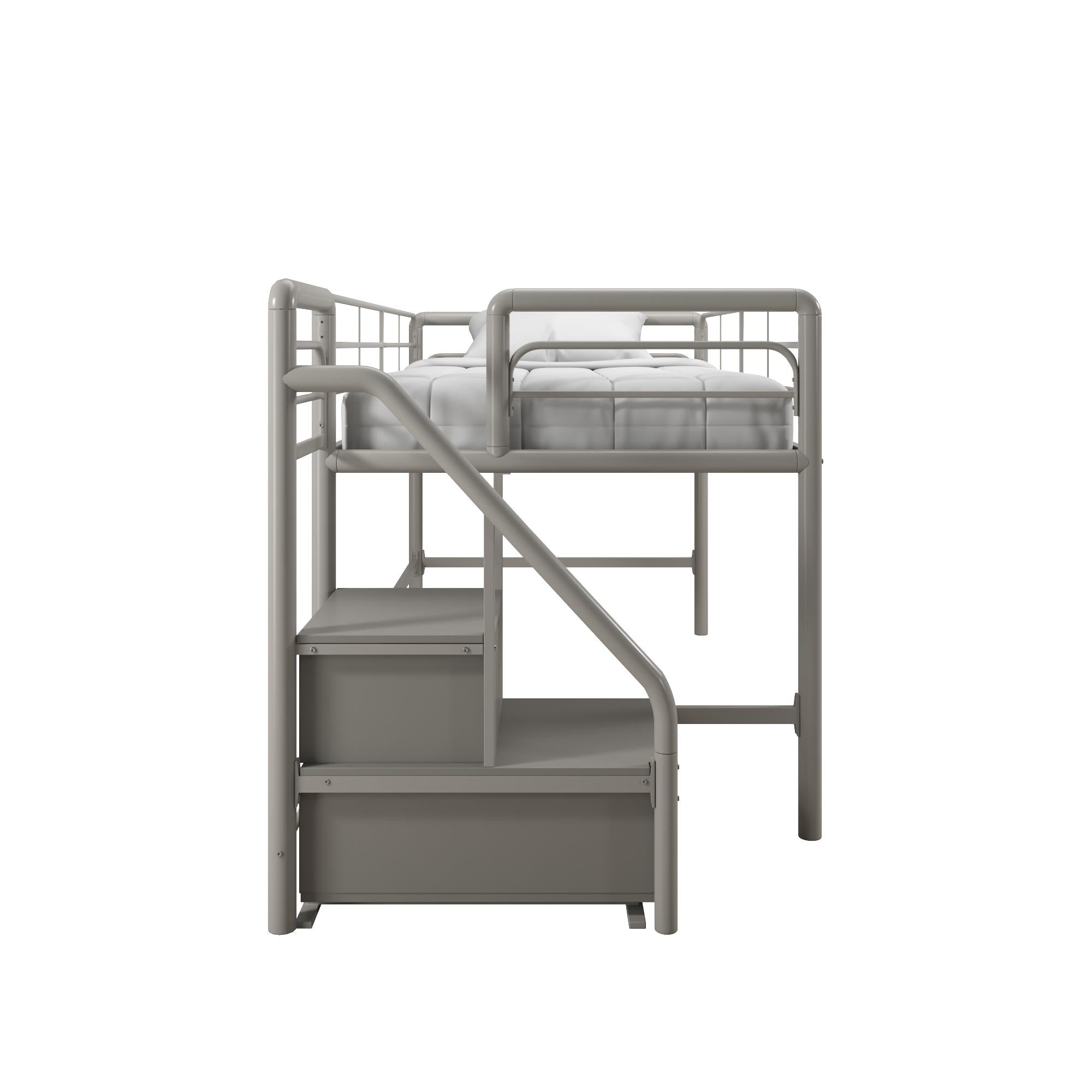 DHP Sol Kids' Low Loft Bed with Storage Steps - Silver / grey - Twin