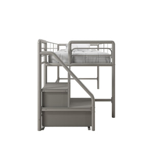 DHP Sol Kids' Low Loft Bed with Storage Steps - Silver / grey - Twin