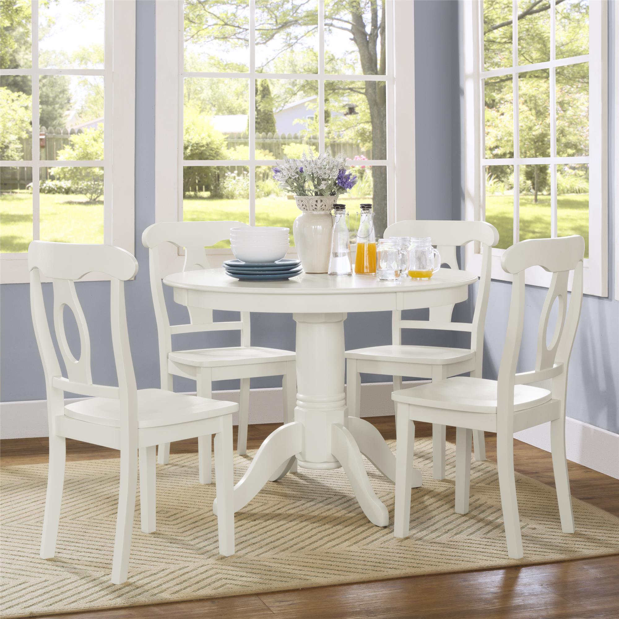 DHP Aubrey 5-Piece Traditional Pedestal Dining Set - White