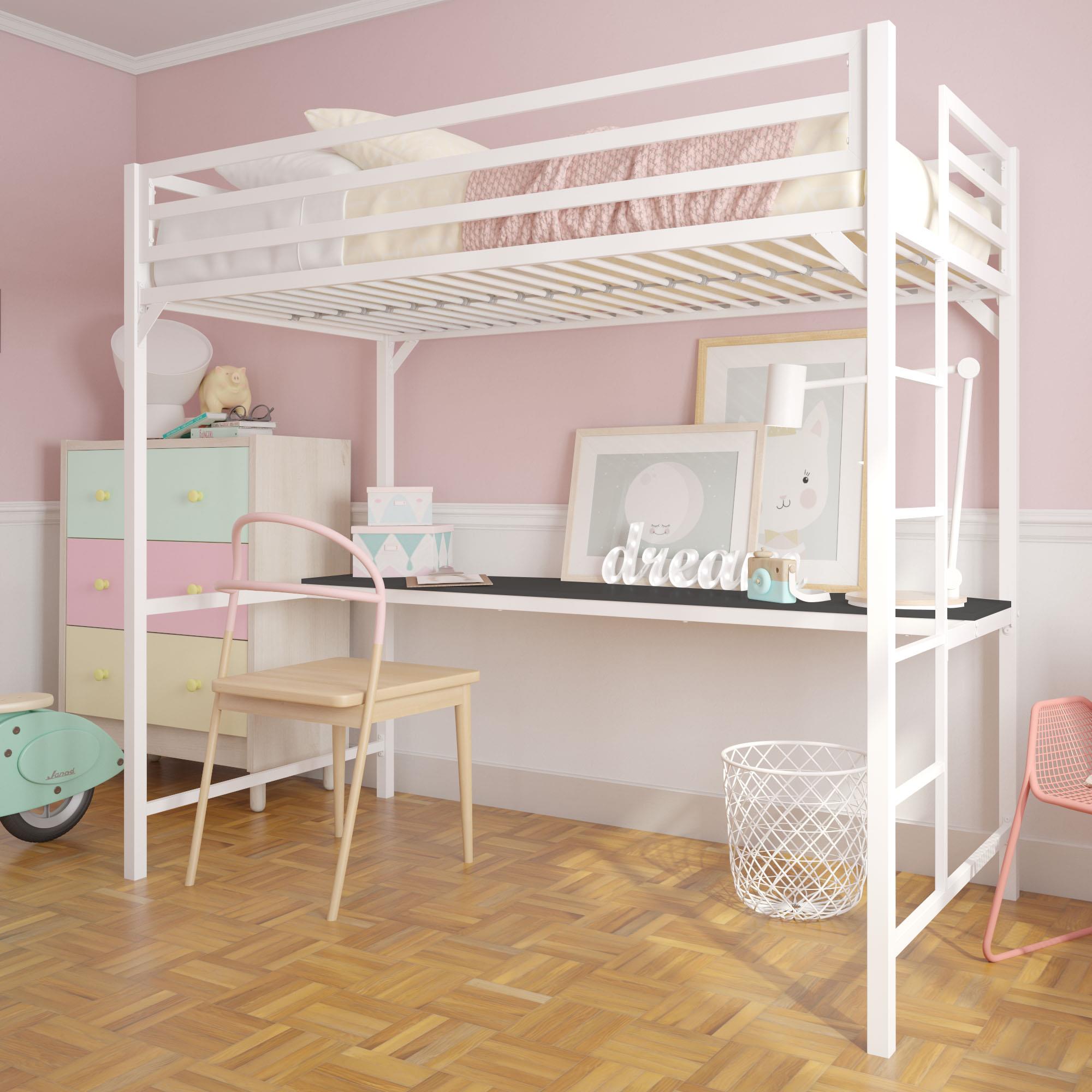 DHP Miles Kids' Loft Bed with Desk - White - Twin