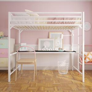DHP Miles Kids' Loft Bed with Desk - White - Twin