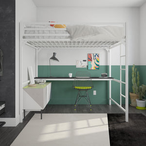 DHP Miles Kids' Loft Bed with Desk - White - Full