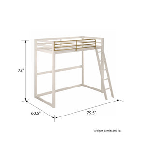 Max & Finn Haven Twin Metal Loft Bed, White & Gold Bars - White - Twin