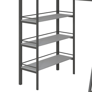 Max & Finn Nova Metal Loft Bed with Shelves - Gray - Twin