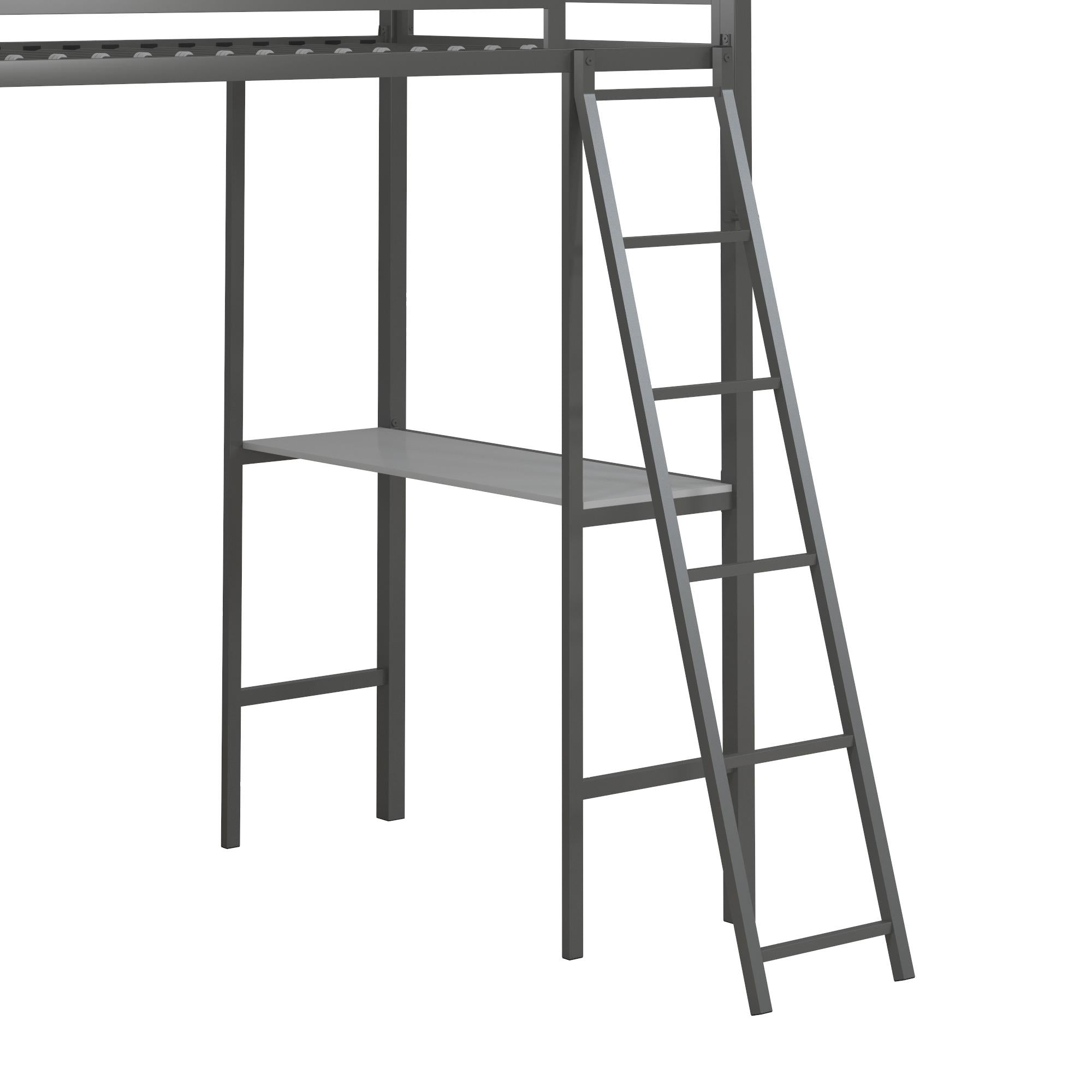 Max & Finn Nova Metal Loft Bed with Shelves - Gray - Twin