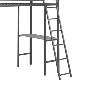 Max & Finn Nova Metal Loft Bed with Shelves - Gray - Twin