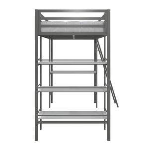 Max & Finn Nova Metal Loft Bed with Shelves - Gray - Twin