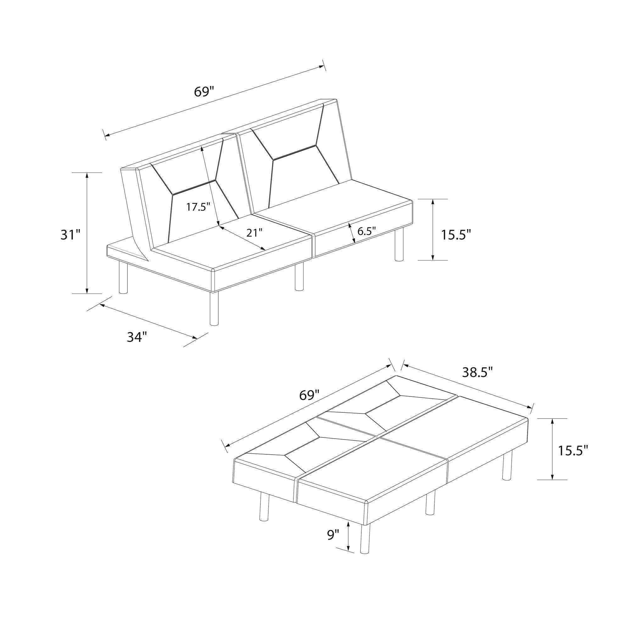 DHP Mara Futon Sofa Bed - Blue