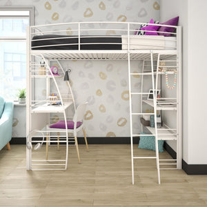 DHP Sage Studio Loft Bed with Desk and Shelves - White - Twin