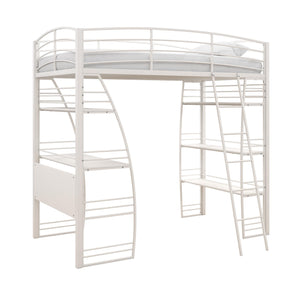 DHP Sage Studio Loft Bed with Desk and Shelves - White - Twin