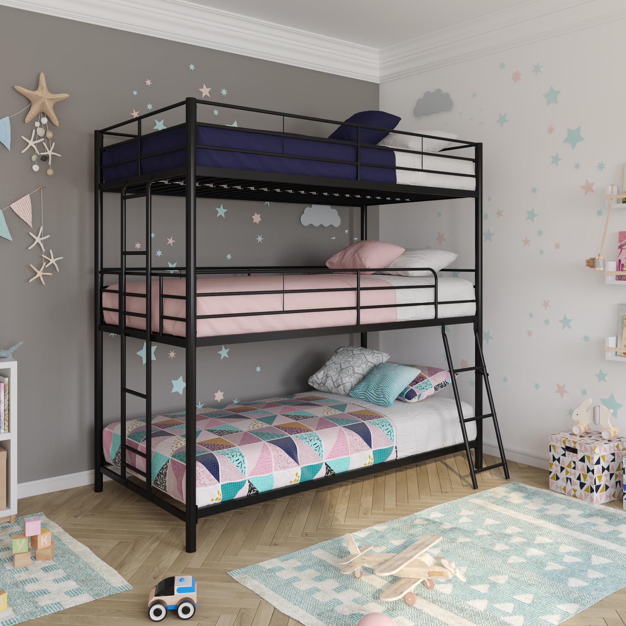 DHP Everleigh Triple Bunk Bed - Black - Twin/Twin/Twin