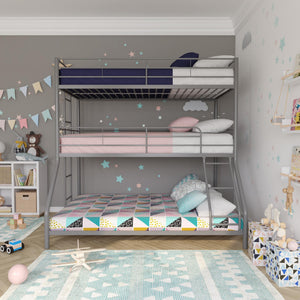 DHP Everleigh Triple Bunk Bed - Silver - Twin-Over-Full