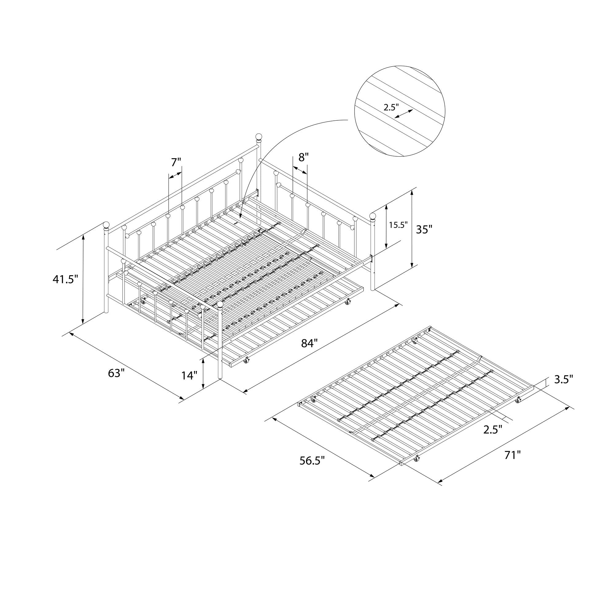 DHP Manila Metal Daybed with Trundle - White - Queen