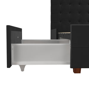 CosmoLiving Elizabeth Upholstered Bed with Storage - Black - Queen