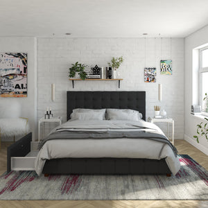 CosmoLiving Elizabeth Upholstered Bed with Storage - Black - Queen