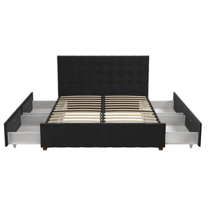 CosmoLiving Elizabeth Upholstered Bed with Storage - Black - Queen