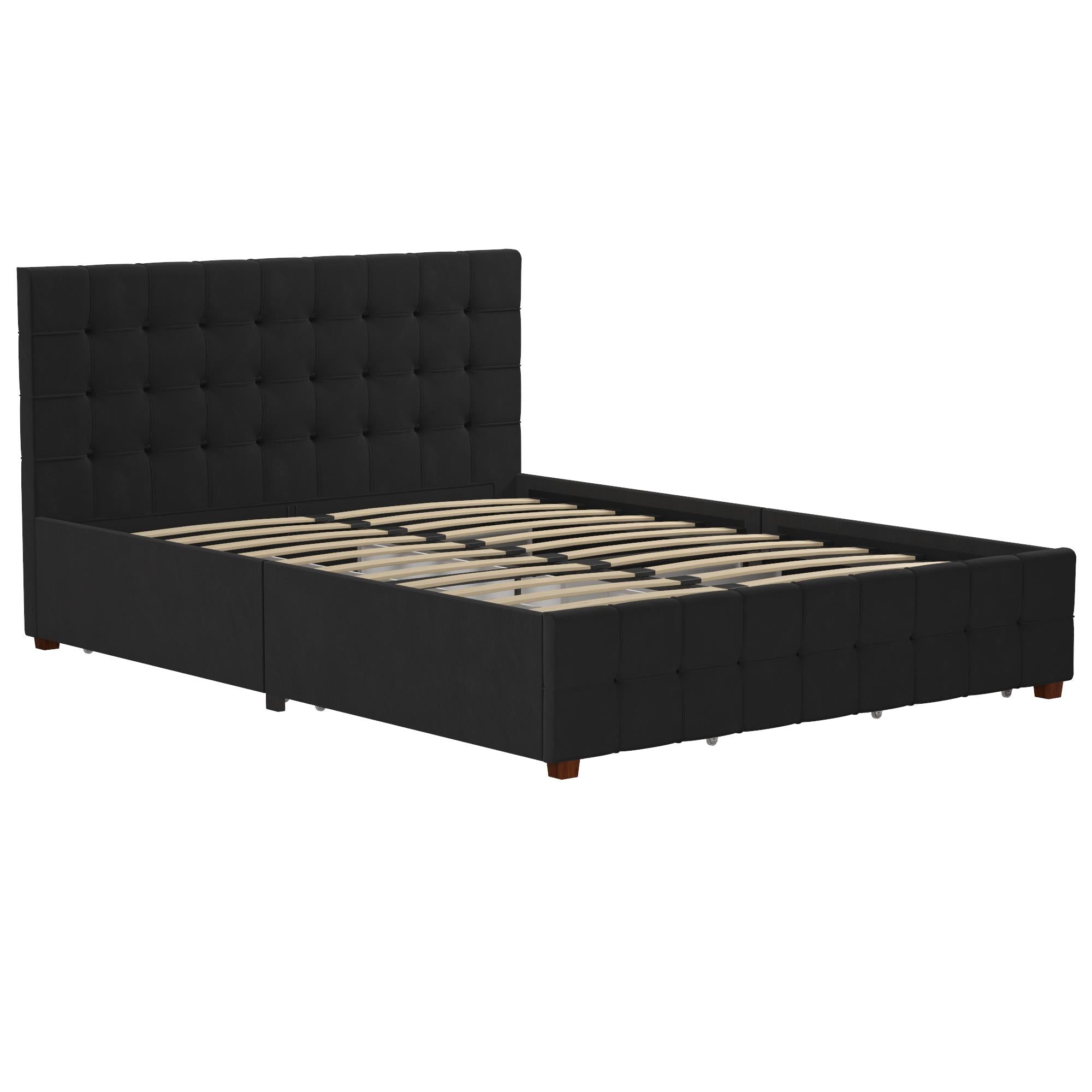 CosmoLiving Elizabeth Upholstered Bed with Storage - Black - Queen