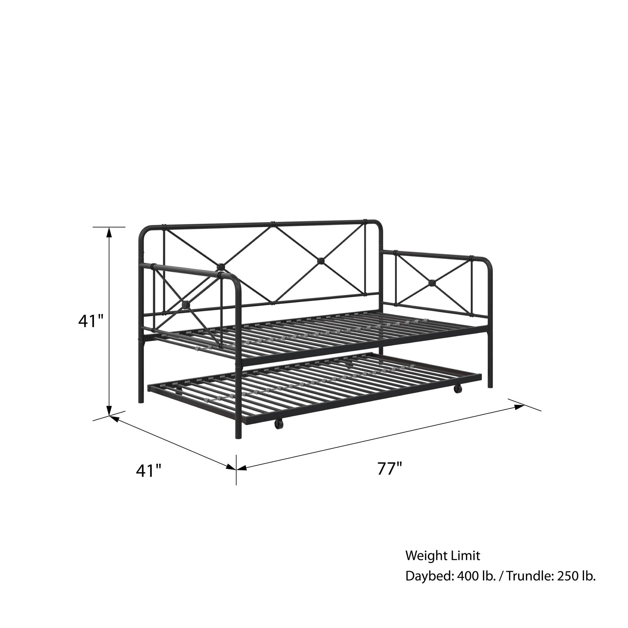 RealRooms Ally Metal Farmhouse Daybed with Trundle - Black - Twin