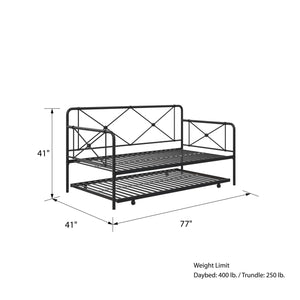 RealRooms Ally Metal Farmhouse Daybed with Trundle - Black - Twin