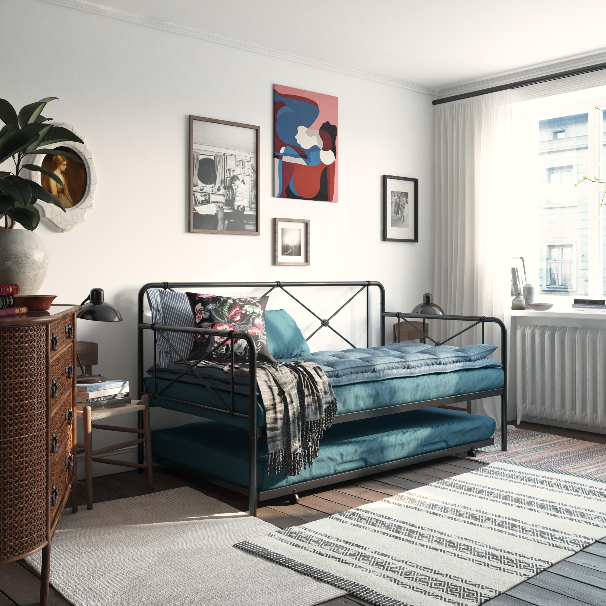 RealRooms Ally Metal Farmhouse Daybed with Trundle - Black - Twin