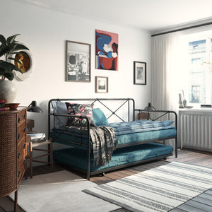 RealRooms Ally Metal Farmhouse Daybed with Trundle - Black - Twin