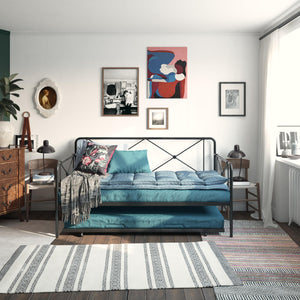 RealRooms Ally Metal Farmhouse Daybed with Trundle - Black - Twin