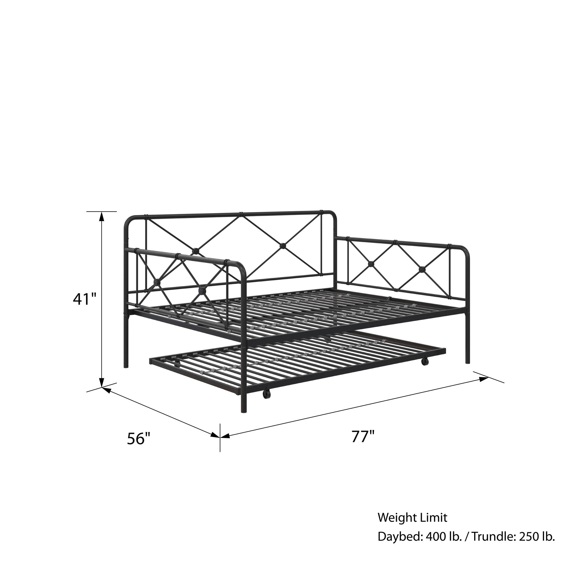 RealRooms Ally Metal Farmhouse Daybed with Trundle - Black - Full