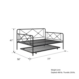 RealRooms Ally Metal Farmhouse Daybed with Trundle - Black - Full