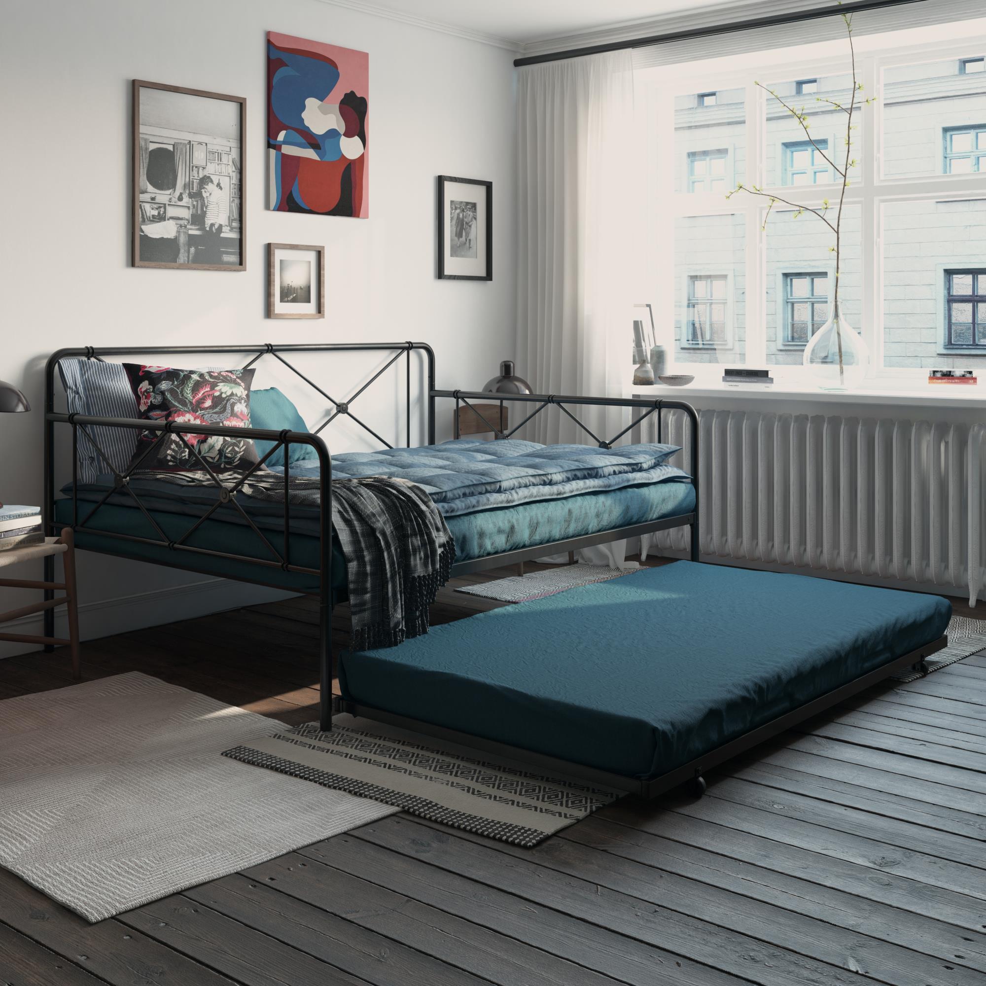 RealRooms Ally Metal Farmhouse Daybed with Trundle - Black - Full