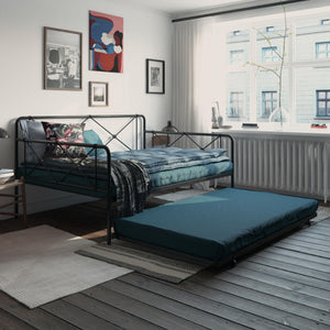 RealRooms Ally Metal Farmhouse Daybed with Trundle - Black - Full