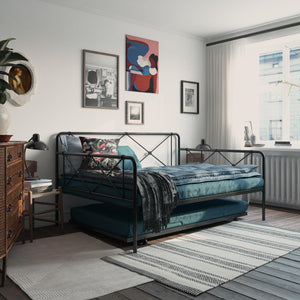 RealRooms Ally Metal Farmhouse Daybed with Trundle - Black - Full