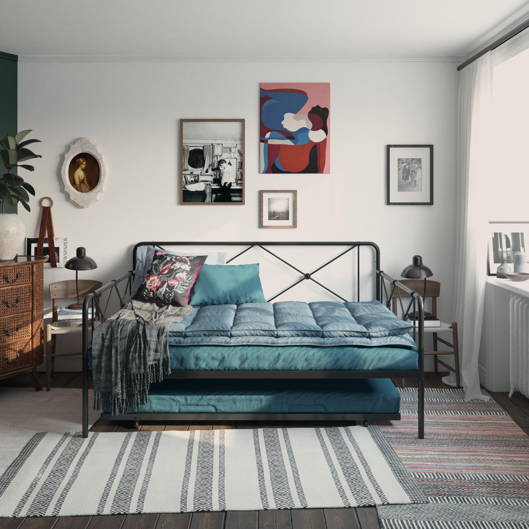 RealRooms Ally Metal Farmhouse Daybed with Trundle - Black - Full